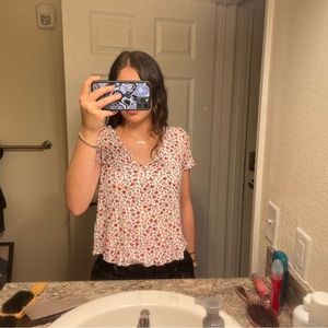 Floral T shirt Button Blouse. Hippie Rose